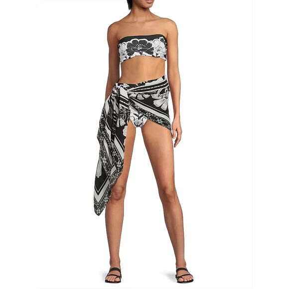 NWT FARM Rio Women's Black Flower Leopards Panneaux Sarong - One Size - Picture 5 of 10